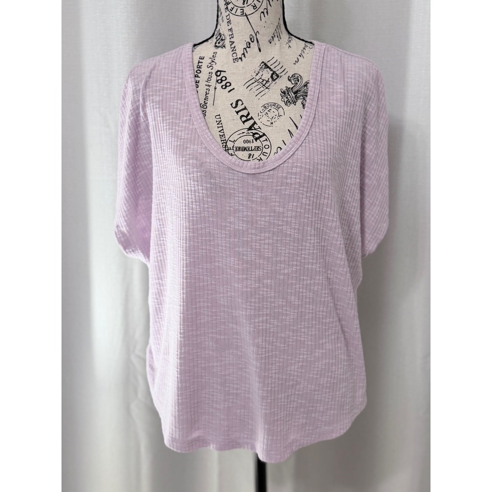 Eddie Bauer Women Lavender Purple Ribbed Knit Scoop Neck Short Sleeve Top Large